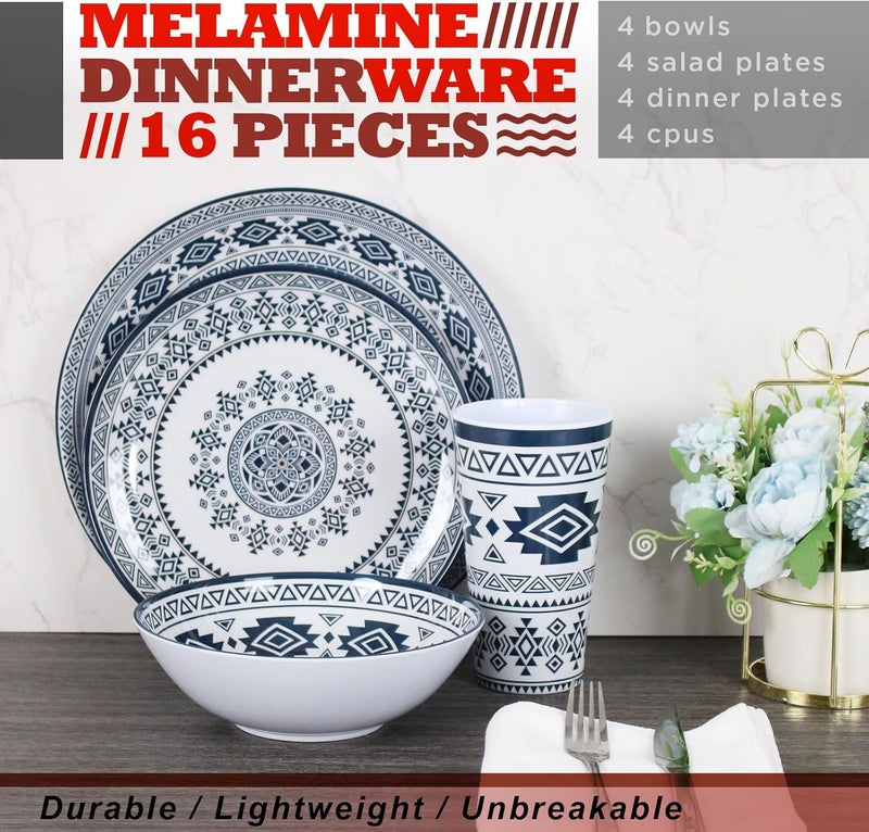 DAPOTO Melamine Dinnerware Set for 4-16 Pcs:Camping Dishes Set with Dinner Plates,Salad Plates, Bowls and Cups.Lightweight and Unbreakable.Indoor and Outdoor Use. - Image 2