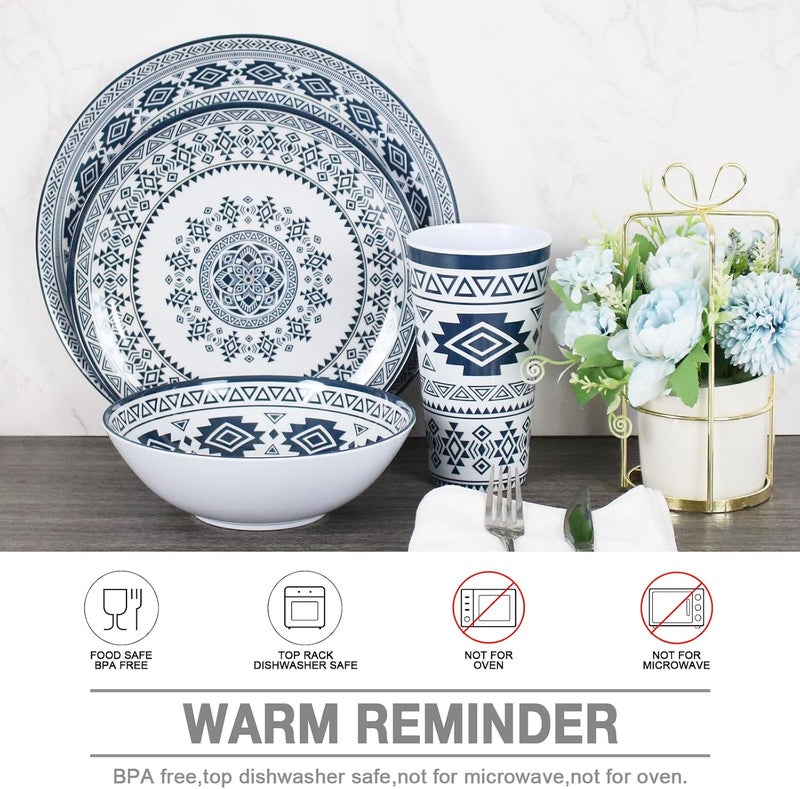 DAPOTO Melamine Dinnerware Set for 4-16 Pcs:Camping Dishes Set with Dinner Plates,Salad Plates, Bowls and Cups.Lightweight and Unbreakable.Indoor and Outdoor Use. - Image 5