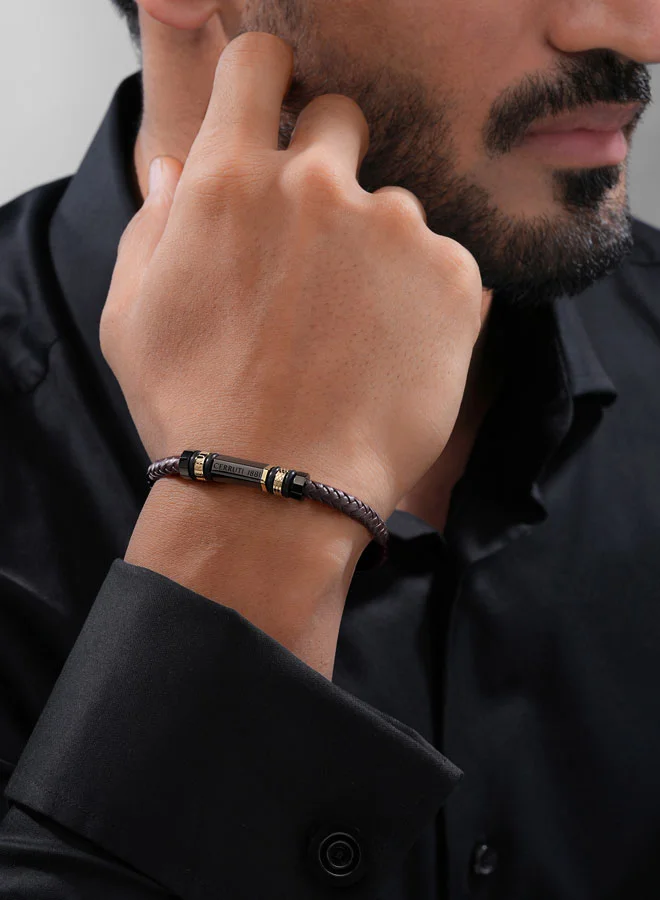 CERRUTI 1881 NarcisoTwo Tone Grey-Bronze and Brown Leather Bracelet