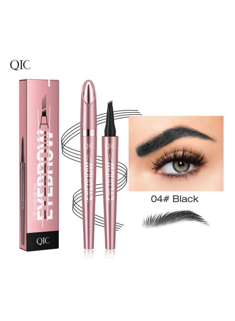 QIC Microblading Eyebrow Pen, 2026 New 4-Tip 3D Eyebrow Pencil, Waterproof Long-Lasting Fine Stroke Contouring Pen, Premium Natural Magic Brow Makeup for All-Day Wear (Black) - Image 1