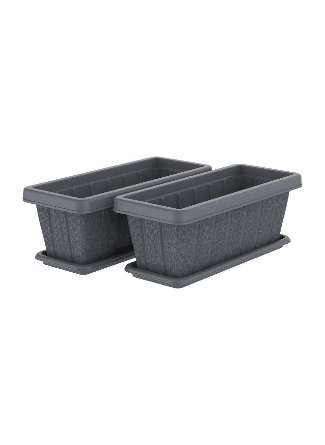 Cosmoplast 36" Cedargrain Rectangular Set of 2 Planter with Tray 
