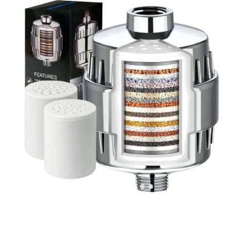 JUPITER ESSENTIALS AquaNova 20Stage Shower Filter with Extra Cartridge High Output Shower Head Filter for Hard Water Removes Chlorine Fluoride Polished Chrome - Image 1