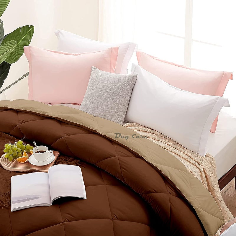 Day Care 500 GSM Microfiber Heavy Winter Comforter for Double Bed Ultra Soft Dual Colour Winter Blanket 90 x 100 Inches228cm x 254cm Comforter Double BedBeigeChocolate Brown - Image 3