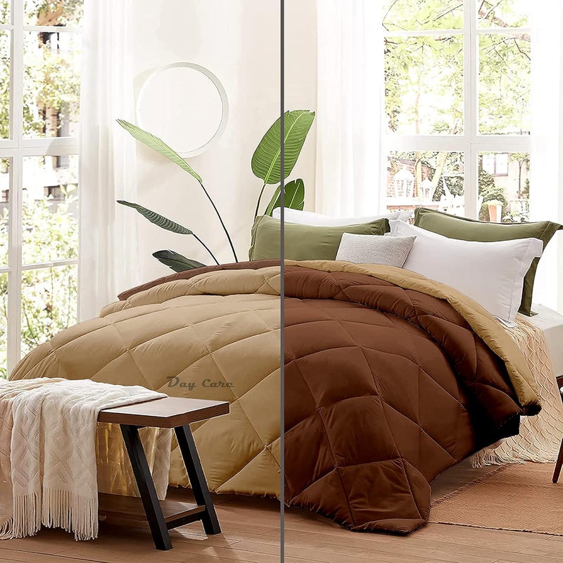 Day Care 500 GSM Microfiber Heavy Winter Comforter for Double Bed Ultra Soft Dual Colour Winter Blanket 90 x 100 Inches228cm x 254cm Comforter Double BedBeigeChocolate Brown - Image 1