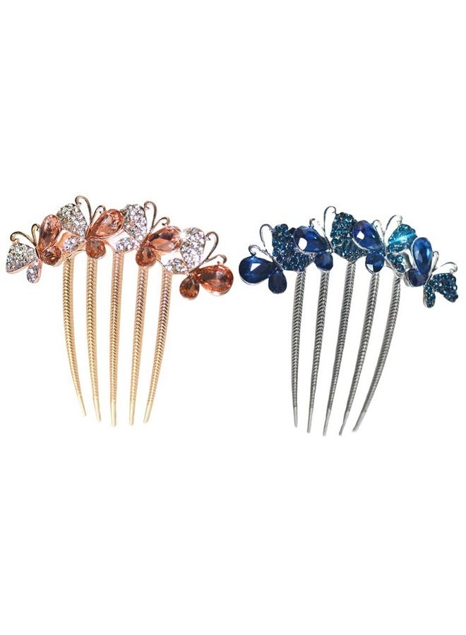 Beauenty Set of 2 Rhinestone Hair Comb Hair Accessories Comb Butterflies and Flowers Hair Comb with Rhinestones Bridal Hair Accessories Hair Side Comb for Women and Girls - Image 1
