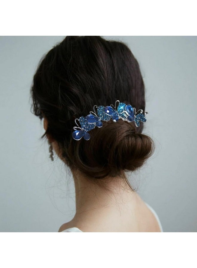 Beauenty Set of 2 Rhinestone Hair Comb Hair Accessories Comb Butterflies and Flowers Hair Comb with Rhinestones Bridal Hair Accessories Hair Side Comb for Women and Girls - Image 3