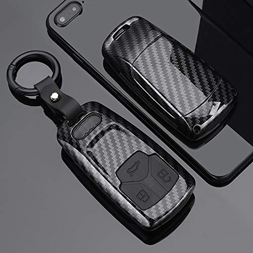 SANRILY 1Pcs Carbon Fiber Texture Car Key Cover for Audi A4 Q7 Q5 TT A3 A6 S5 B9 FV Keyless Entry Remote Keychian Holder ABS Full Protection Key Shell Case Black - Image 1