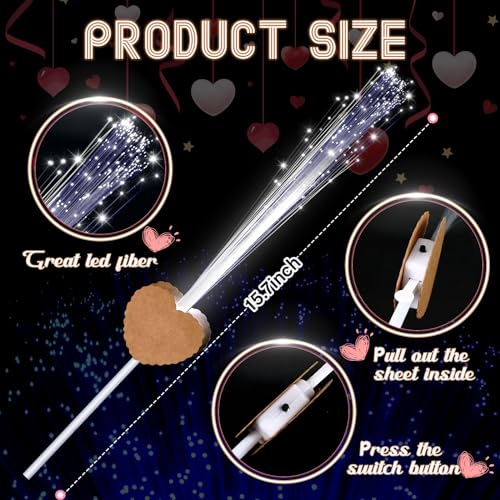 Tujoe 50 Pcs LED Wedding Sparklers Glow Sticks Heart Shape Long Fiber Optic Wands with 3 Light Modes for Send Off Reception Valentine Proposal Carnival Birthday Party Supplies Dance Floor Prop (Brown) - Image 3