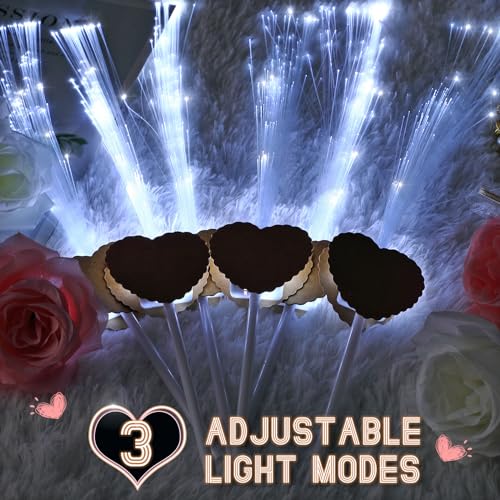 Tujoe 50 Pcs LED Wedding Sparklers Glow Sticks Heart Shape Long Fiber Optic Wands with 3 Light Modes for Send Off Reception Valentine Proposal Carnival Birthday Party Supplies Dance Floor Prop (Brown) - Image 4
