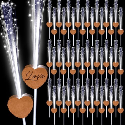 Tujoe 50 Pcs LED Wedding Sparklers Glow Sticks Heart Shape Long Fiber Optic Wands with 3 Light Modes for Send Off Reception Valentine Proposal Carnival Birthday Party Supplies Dance Floor Prop (Brown) - Image 1