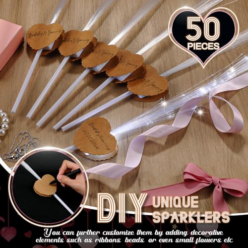 Tujoe 50 Pcs LED Wedding Sparklers Glow Sticks Heart Shape Long Fiber Optic Wands with 3 Light Modes for Send Off Reception Valentine Proposal Carnival Birthday Party Supplies Dance Floor Prop (Brown) - Image 2