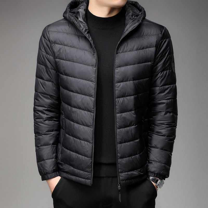 Brand Handle Autumn and Winter Light Down Cotton-padded Jacket Mens Short Vertical Collar Hooded Middle-aged and Elderly Light Thin Broken Coat F89 black hooded 
