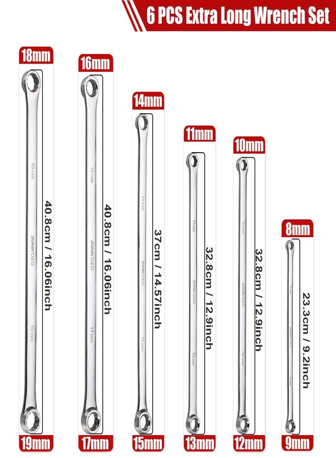 RIMKOLO 6-Piece Extra Long Double Box End Wrench Set Chrome Vanadium Steel Aviation Wrenches Metric 8-19mm - Image 2