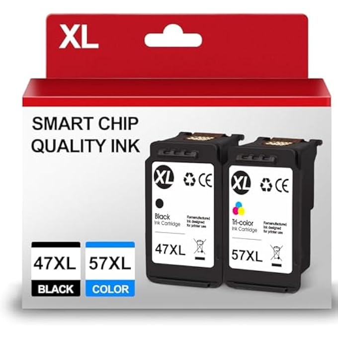 XL خراطيش حبر 47XL 57XL المعاد تصنيعها لـ HP 47 57 XL متوافقة مع PIXMA E400 E410 E417 E460 E470 E477 E480 E3170 E3177 E3370 E4270 (1 أسود، 1 ثلاثي الألوان) - Image 1