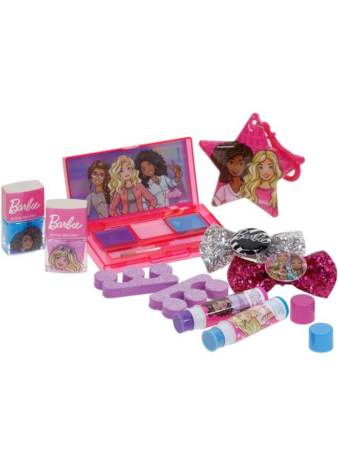 TOWNLEY GIRL Barbie - Townley Girl Backpack Cosmetic Makeup Gift Bag Set 12 Pcs includes Lip Gloss, Nail Polish & Hair Accessories for Kids Teen Tween Girls, Ages 3+ perfect for Parties, Sleepovers and Makeovers  - Image 4