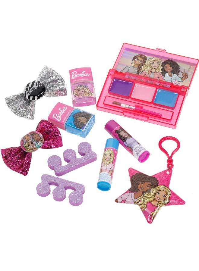 TOWNLEY GIRL Barbie - Townley Girl Backpack Cosmetic Makeup Gift Bag Set 12 Pcs includes Lip Gloss, Nail Polish & Hair Accessories for Kids Teen Tween Girls, Ages 3+ perfect for Parties, Sleepovers and Makeovers  - Image 5