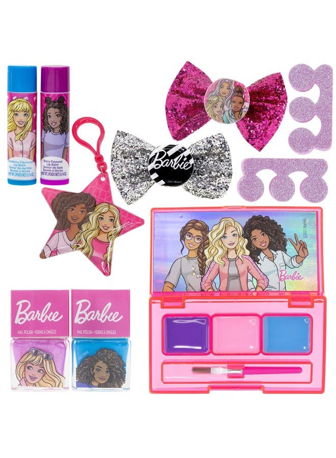 TOWNLEY GIRL Barbie - Townley Girl Backpack Cosmetic Makeup Gift Bag Set 12 Pcs includes Lip Gloss, Nail Polish & Hair Accessories for Kids Teen Tween Girls, Ages 3+ perfect for Parties, Sleepovers and Makeovers  - Image 2