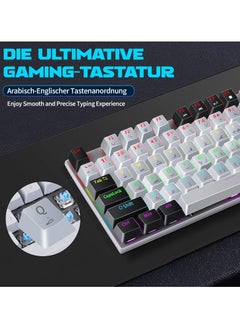 INFOSUN English Arabic Mechanical Gaming Keyboard with RGB LED Rainbow Backlit, 104 Keys Quick Response USB Interface E-sport Waterproof Wired Keyboard for Windows/MacOS/Android PC Gamers - Gray Black  - Image 2