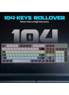 INFOSUN English Arabic Mechanical Gaming Keyboard with RGB LED Rainbow Backlit, 104 Keys Quick Response USB Interface E-sport Waterproof Wired Keyboard for Windows/MacOS/Android PC Gamers - Gray Black  - Image 5