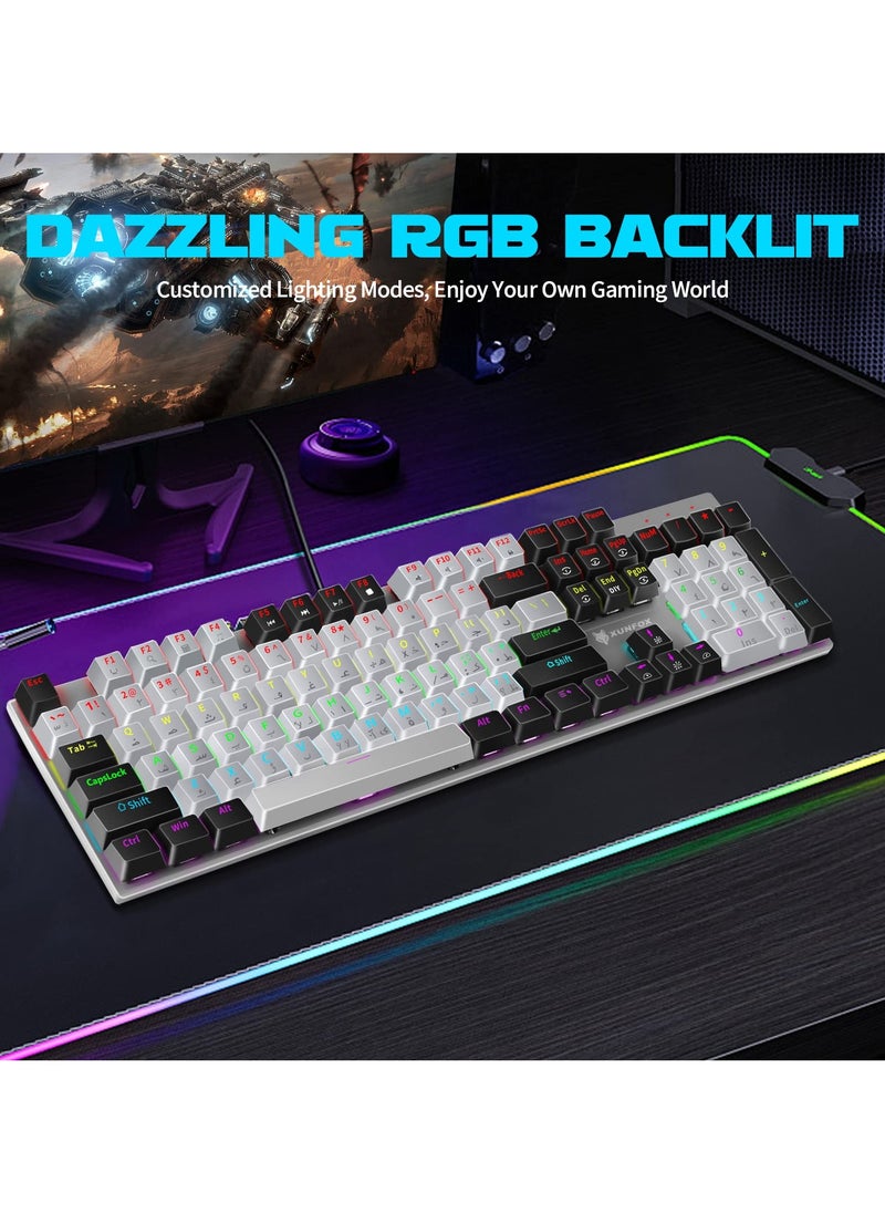 English Arabic Mechanical Gaming Keyboard with RGB LED Rainbow Backlit, 104 Keys Quick Response USB Interface E-sport Waterproof Wired Keyboard for Windows/MacOS/Android PC Gamers - Gray Black - pzsku/Z5C94C0819F4C12DED81EZ/45/_/1728526934/31c58f78-f671-4a30-91b1-9a0935f71b02