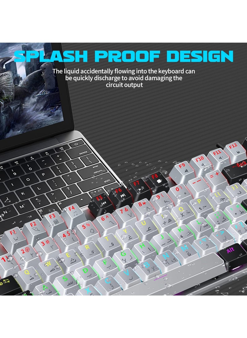 English Arabic Mechanical Gaming Keyboard with RGB LED Rainbow Backlit, 104 Keys Quick Response USB Interface E-sport Waterproof Wired Keyboard for Windows/MacOS/Android PC Gamers - Gray Black - pzsku/Z5C94C0819F4C12DED81EZ/45/_/1728526939/8b47adc7-e837-470b-b676-7febf57c25ad