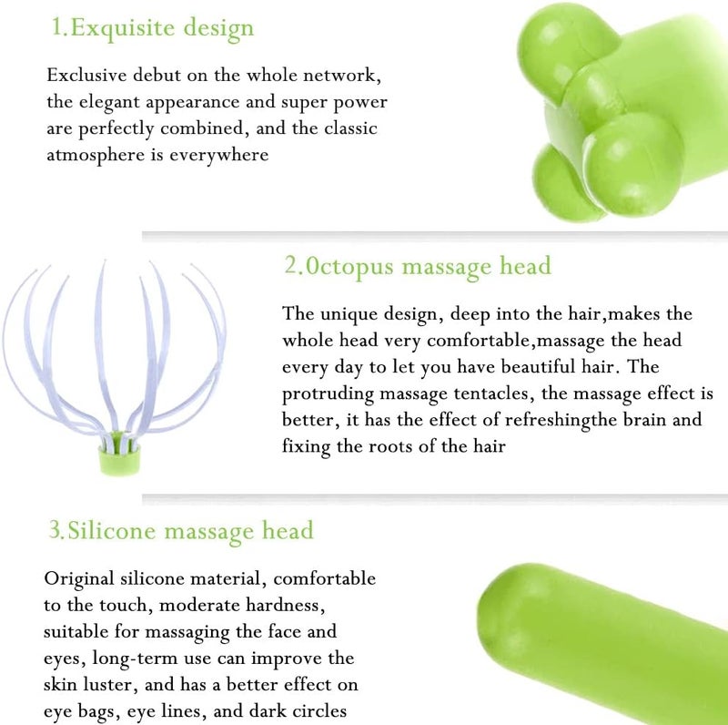 Luckam مدلك كهربائي متعدد الوظائف للعناية بصحة الرأس والرقبة مدلك كامل الجسم على شكل أخطبوط مثلثي من السيليكون صغير محمول مناسب للاسترخاء للرأس والعينين - Image 3