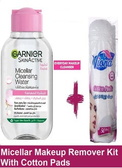 Garnier Micellar Water Face Eyes Lips Cleanser And Daily Make up Remover 100ml Plus Viona Makeup Remover Cotton Pads 50 Pcs  - Image 1