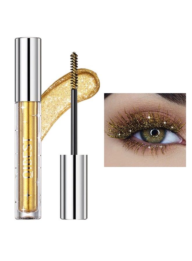 كيو آي بست مسكرة متلألئة - لمكياج عيون براق للغاية. مسكرة ملونة متلألئة للرموش بأحجار الماس اللامعة. مسكرات مكياج لزيادة كثافة وطول الرموش 2#ذهب. - Image 1