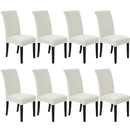 Howhic Stretch Chair Covers for Dining Room Set of 8, Removable Washable Dining Room Chair Covers, Dining Chair Slipcovers Seat Protectors, Great Decor for Home and Banquet (Ivory, 8 Pack) - Image 1