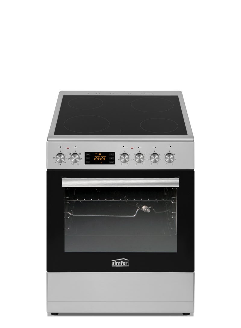 Electric Cooker 60x60 cm | 62L Turbo Fan Oven | 4 Vitro Ceramic Cook Zones | Grill & Rotisserie | Multi Cooking Functions | Stainless Steel Finish | Model SMF6066VCH