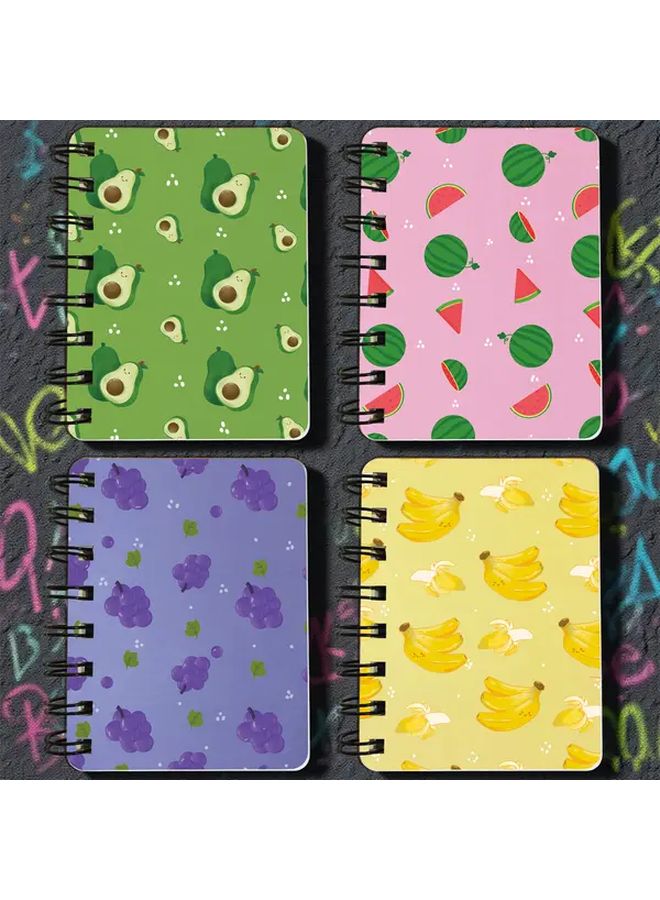 1pc Green Mini Spiral Bound Notebook with Lines Fruit Avocado Kiwi Banana Strawberry Patterns Labeled Tabs Sections Portable Notepad for Travel Diary - Image 1