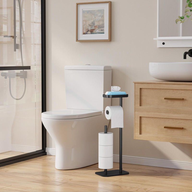 Kitsure Toilet Paper Holder Free Standing â€“ Rustproof Metal Toilet Paper Stand for 4 Rolls with Anti-Slip Base and Shelf for Phone & Small Items, Bathroom Organizers and Storage, Large, Black - Image 3