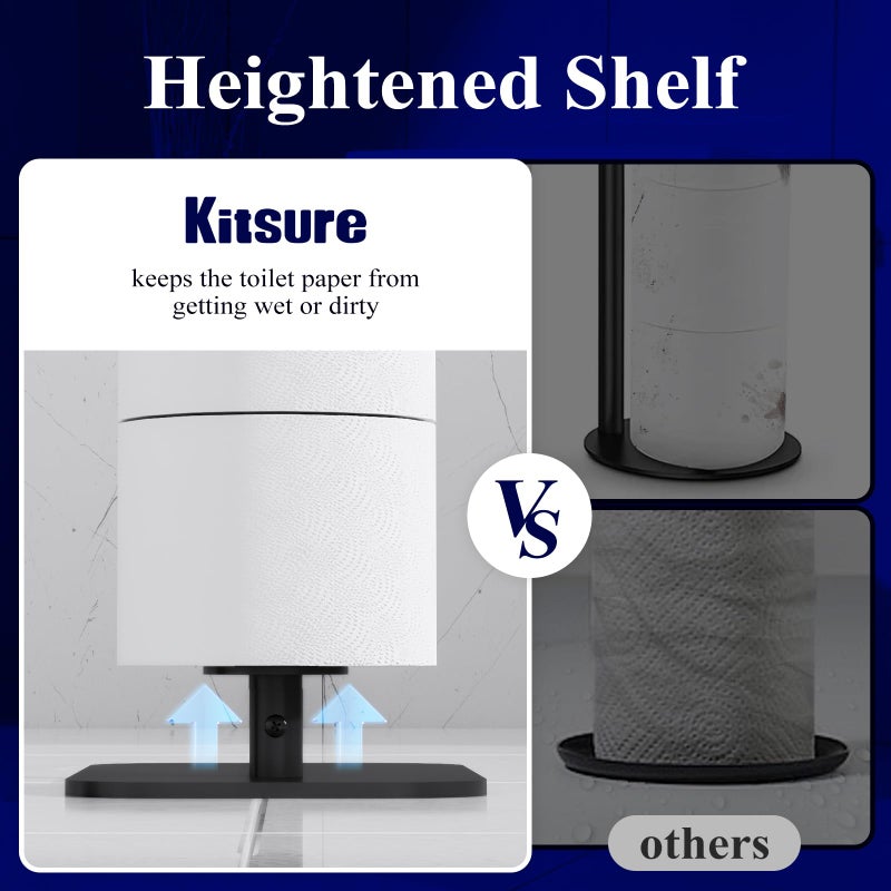 Kitsure Toilet Paper Holder Free Standing â€“ Rustproof Metal Toilet Paper Stand for 4 Rolls with Anti-Slip Base and Shelf for Phone & Small Items, Bathroom Organizers and Storage, Large, Black - Image 5