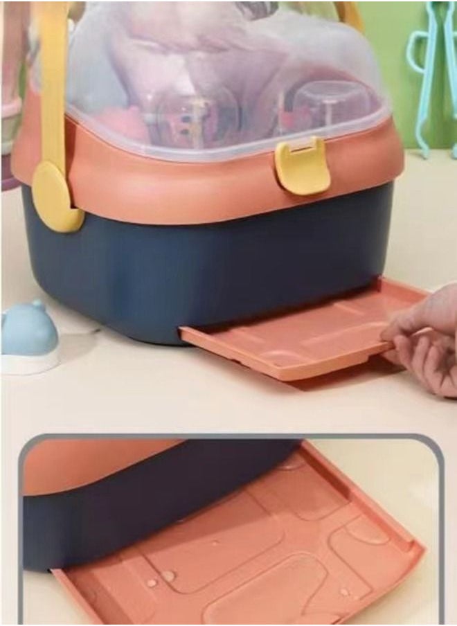 Arabest Portable Baby Bottle Drying Rack with Drainer Nursing Cutlery Box Container  - Image 2