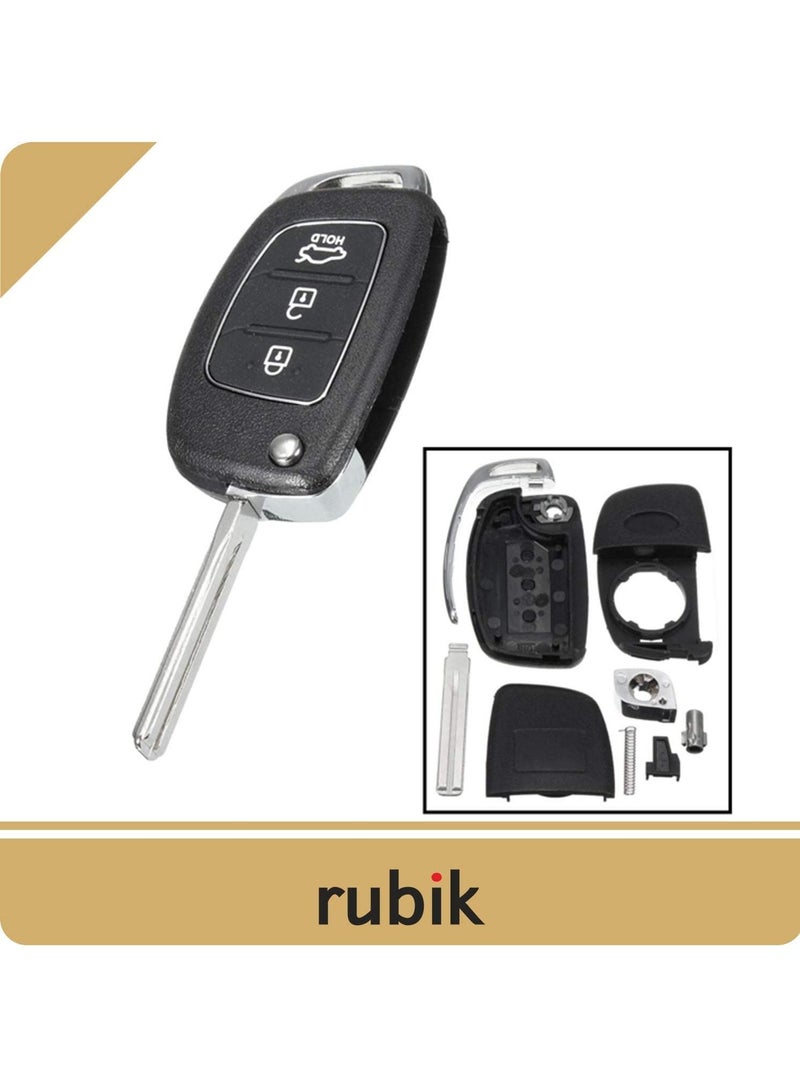Rubik غطاء مفتاح غير مقطوع بثلاثة أزرار لسيارة HYUNDAI Tucson Elantra Santa Fe Solaris ix35 ix45 i20، غطاء بديل لجهاز التحكم عن بعد للسيارة غطاء مفتاح قلاب (شفرة أخدود مركزية) - Image 4