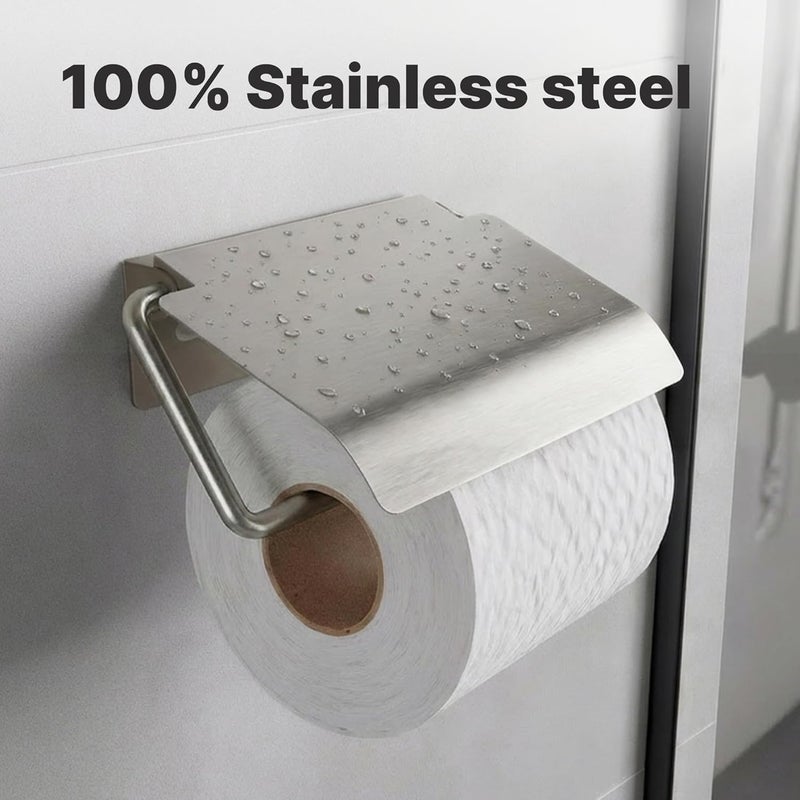 Minismus toilet roll holder with cover, keeps the roll dry and clean, holder including strong adhesive for mounting without drilling and wall screws for secure attachment (silver) - Image 2