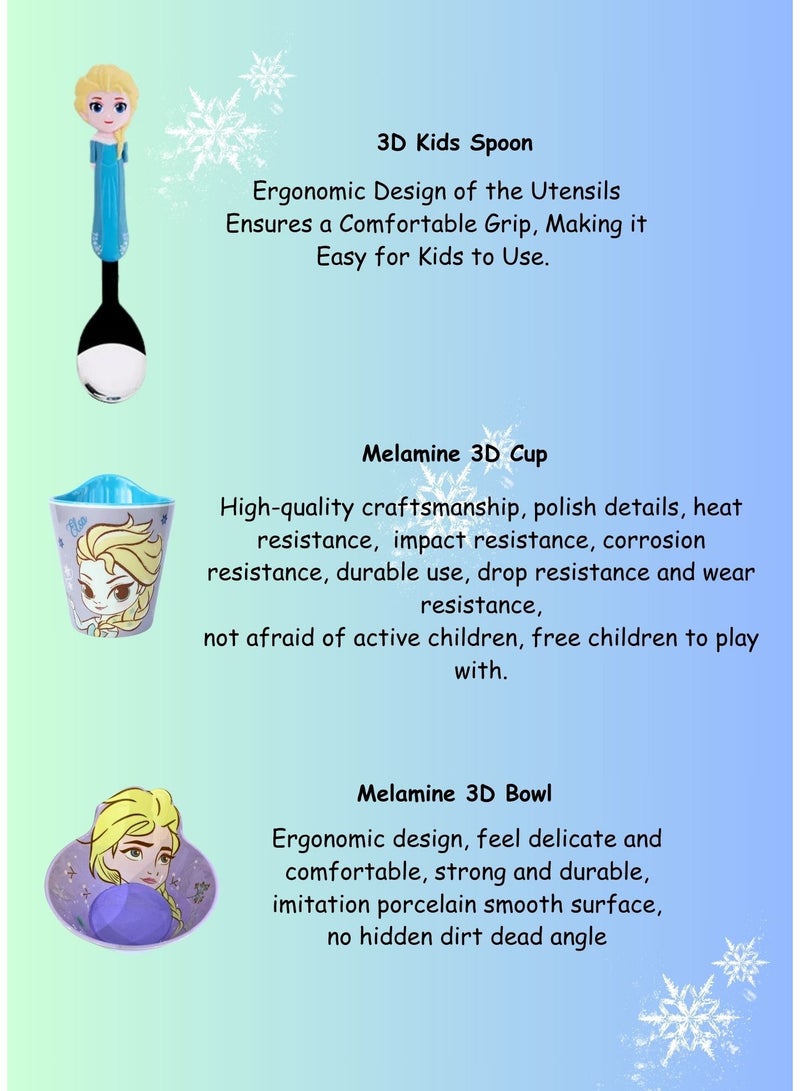 Disney Melamine Dinner Set – Lightweight, Durable Bowl, Cup & Stainless Steel Spoon Theme Elsa Frozen CharacterMelamine Dinner Set – Lightweight, Durable Bowl, Cup & Stainless Steel Spoon Theme Elsa Frozen Character - Image 4