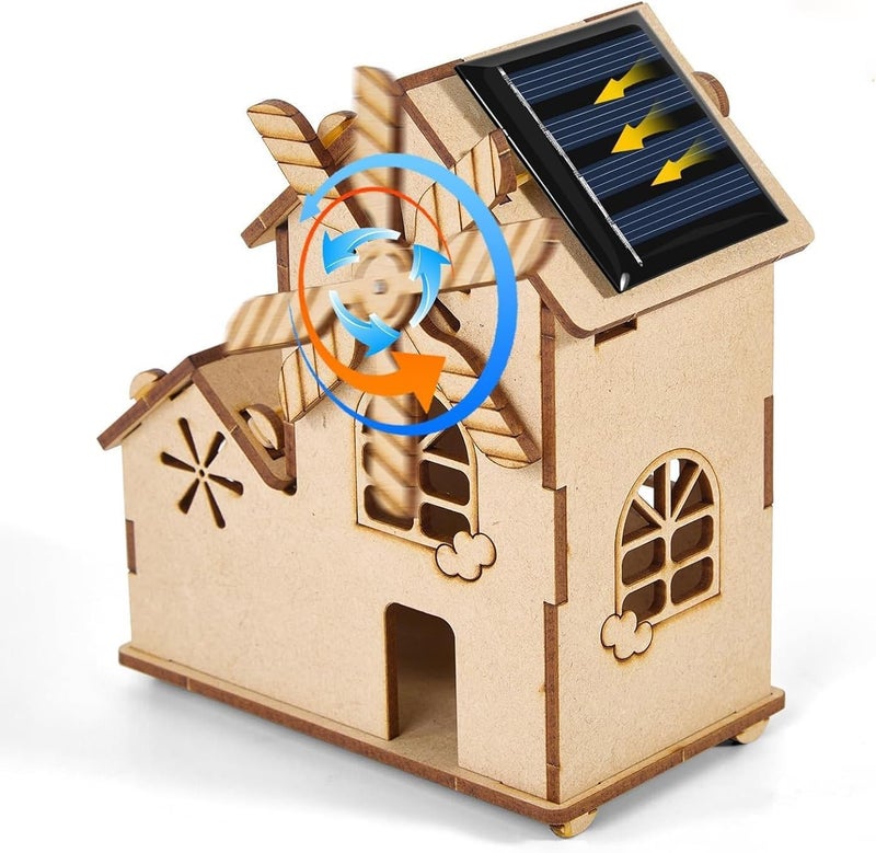 DIY Solar Windmill House 3D Wooden Puzzle STEM Educational Science Craft Model Kit for Kids Ages 8-12 Solar Powered Building Set Renewable Energy Toy Learning Project Engineering Craft Gift for Kids - Image 1