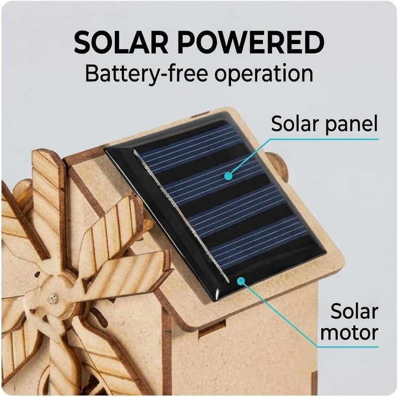 DIY Solar Windmill House 3D Wooden Puzzle STEM Educational Science Craft Model Kit for Kids Ages 8-12 Solar Powered Building Set Renewable Energy Toy Learning Project Engineering Craft Gift for Kids - Image 3