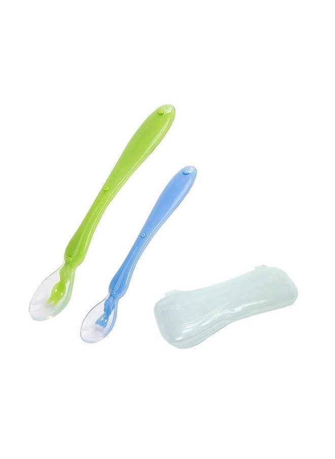 Safe-O-Kid Pack Of 2 Soft Silicone Tip Spoons 2 Sets Box (4 Spoons) Blue & Green  - Image 2
