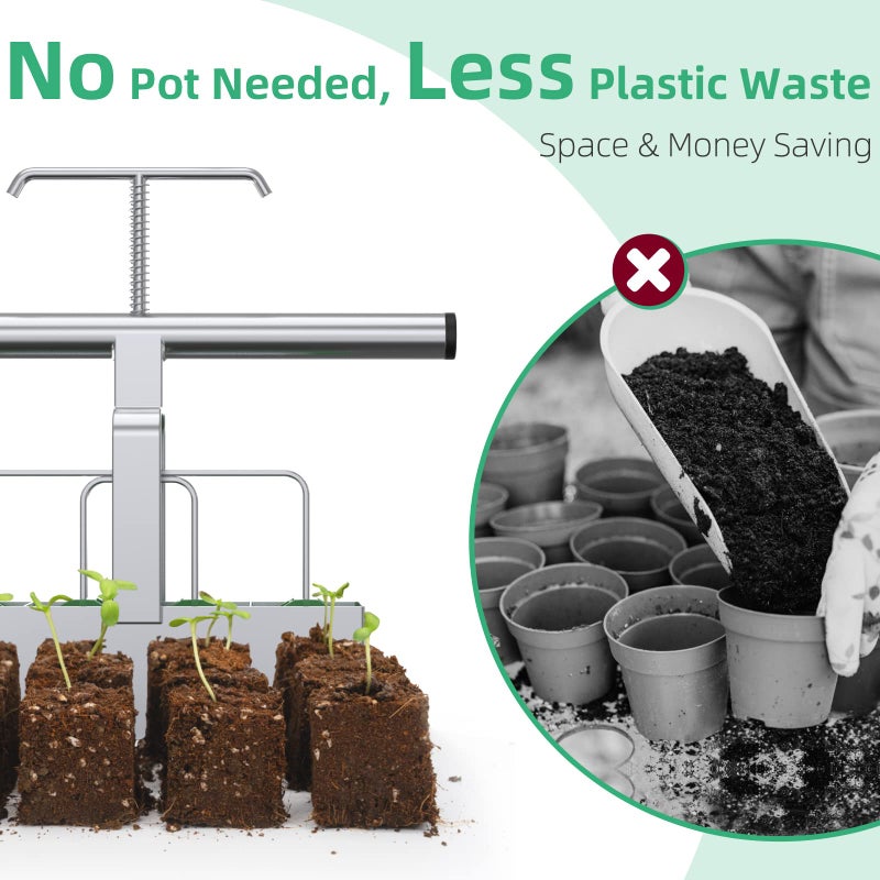 SOLIGT Soil Blocker with Comfortable Handle, 4 Cell Soil Block Maker 2 Inch Mold Blocking Tool for Seed Starting Germination, Grow Seedling No Transplant Shock - Image 4