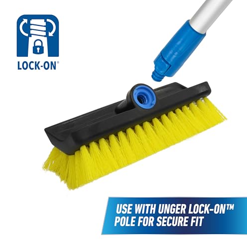 Unger Professional HydroPower Lock-On 10” Bi-Level Scrub Brush, Cleaning Supplies, Scrubber Tool, Compatible with Waterflow Poles, Use in Garage, Driveway, Deck, Concrete, Cement, and Brick - Image 5
