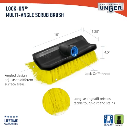 Unger Professional HydroPower Lock-On 10” Bi-Level Scrub Brush, Cleaning Supplies, Scrubber Tool, Compatible with Waterflow Poles, Use in Garage, Driveway, Deck, Concrete, Cement, and Brick - Image 4