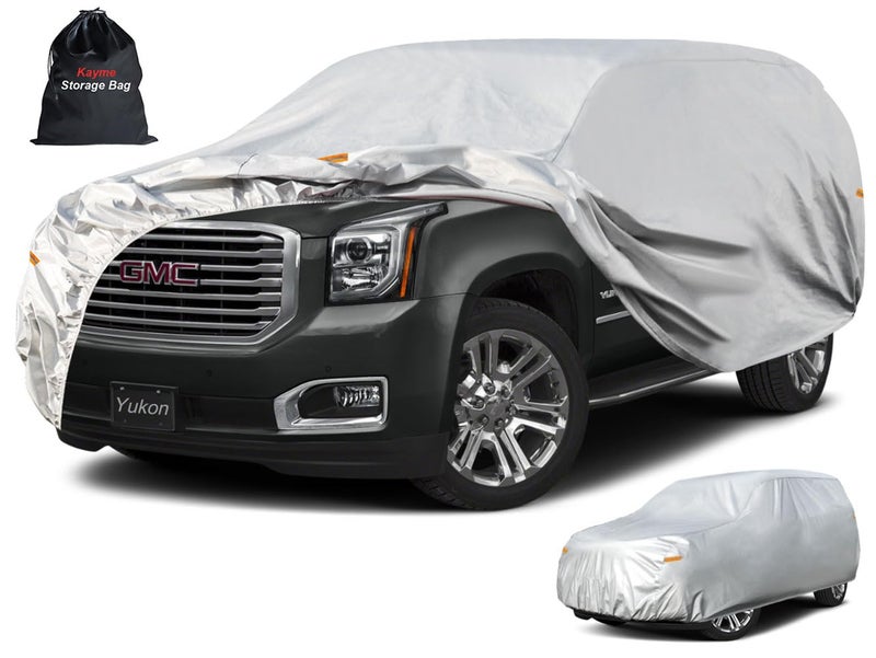 Kayme 6 Layers SUV Car Cover Custom Fit for GMC Yukon 19952025 Waterproof All Weather for Automobiles Outdoor Full Cover Rain Sun UV ProtectionSilver