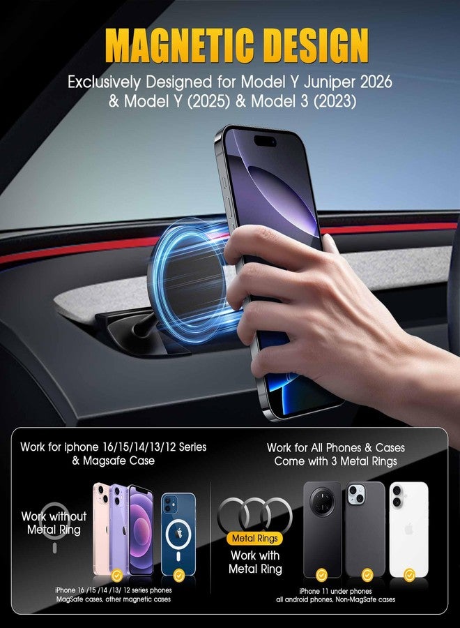 Orzero Magnetic Phone Holder Compatible for Model Y Juniper 2026/Model Y 2025/Model 3 2023, Car Vent Mount with 360 Rotation for Google Pixel 10 and iPhone 16/15/14/13/12 Series Easy Installation - Image 2