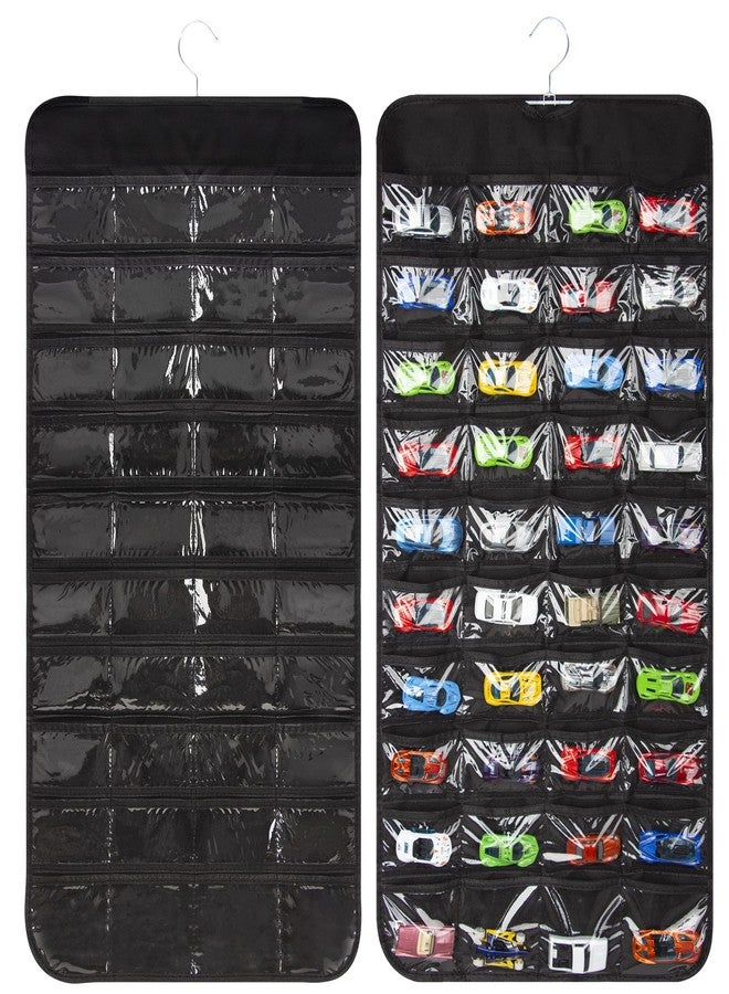 JOYMOMO Hanging Organizers for Toy Car Double Sided 80 Pockets Display Case for Toy Cars (Without Toy Cars) (80 Slots Black) - Image 1