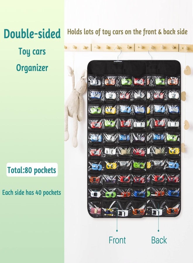 JOYMOMO Hanging Organizers for Toy Car Double Sided 80 Pockets Display Case for Toy Cars (Without Toy Cars) (80 Slots Black) - Image 4