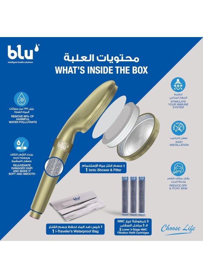 رأس دش وفلتر يدوي من بلو - يزيل الكلور والملوثات - كروم - Image 4