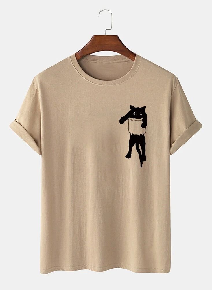 Loquat Men's Casual Loose Kitten Print Short Sleeve T-Shirt 
