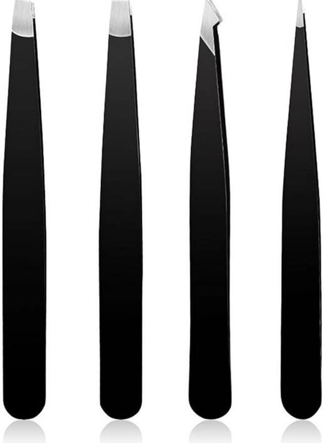 4 Pcs Black Stainless Steel Tweezers For Facial Hair Splinter And Blackhead Removal - Image 1